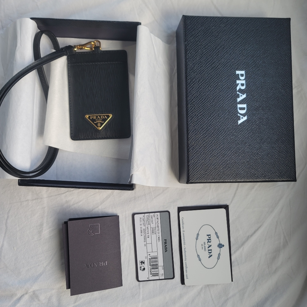 Prada ID Lanyard Black Vitello Leather